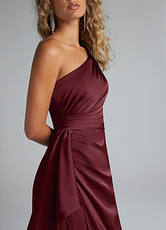 Azazie Maive Brautjungfernkleider Etui Gestreift Stretch-Satin Kleid Cabernetrot image5
