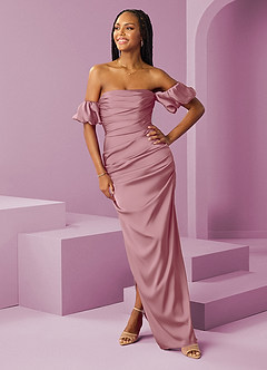 Barbie ♥ Azazie Bridesmaid Dresses Vintage Mauve Sheath Off the Shoulder Stretch Satin Convertible Dress image3