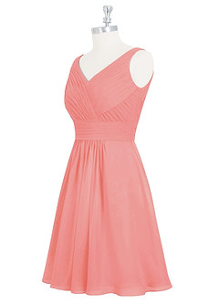 Azazie Grace Bridesmaid Dresses Coral A-Line Pleated Chiffon Dress image9