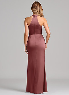 Azazie Karlotta Bridesmaid Dresses Amethyst Sheath Pleated Stretch Satin Dress image2