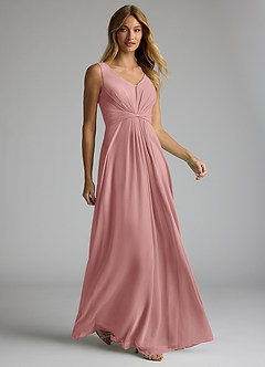 Azazie Gina Bridesmaid Dresses Dusty Rose A-Line V-Neck Pleated Chiffon Dress image4