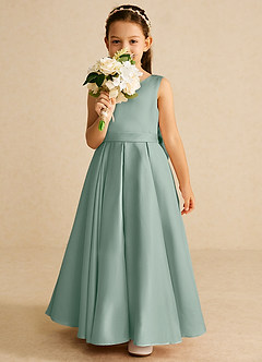 Azazie Pipsy Flower Girl Dresses Silver Sage A-Line Bow Matte Satin Dress image5