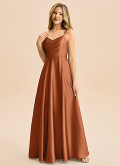 Azazie Rumi Junior Linia A Pofałdowany Satyna elastyczna Długość podłogi Młodsza druhna Sukienka image3