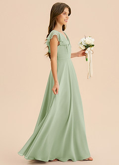 Azazie Anysa Junior Robe Trapèze en Mousseline de soie Rayé Vert Sauge image4