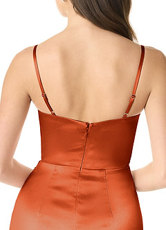 Azazie Sukia Bridesmaid Dresses Burnt Orange Mermaid Pleated Metallic Satin Dress image5