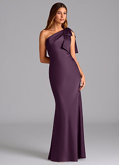 Azazie Yuanna Bridesmaid Dresses Plum Mermaid One Shoulder Stretch Satin Dress image5