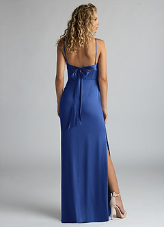 Azazie Mai Bridesmaid Dresses Royal Blue Sheath Pleated Stretch Satin Dress image2