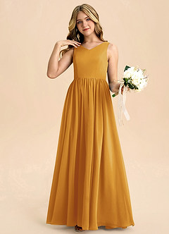 Azazie Hathaway Junior Butterscotch A-Line Bow Chiffon Dress image5