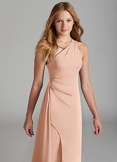 Azazie Maron Junior Rose Gold A-Line Pleated Stretch Satin Dress image3