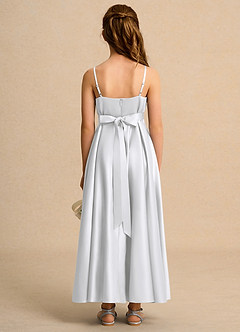 Azazie Pebbles Girl vestidos de niña de las flores Vestido de Blanco de Satin Mate de Corte En A con Plisado image3