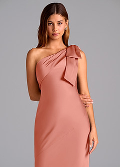 Azazie Yuanna Brautjungfernkleider Meerjungfrau-Linie One-Shoulder Stretch-Satin Kleid Koralle image7