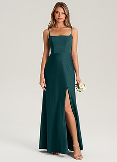 Azazie Lidia Bridesmaid Dresses Pine Mermaid Side Slit Stretch Satin Dress image5