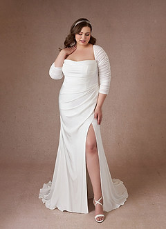 Azazie Marsella Vestidos de novia Vestido de Diamante Blanco de Satén con cara trasera de crepé de Corte Sirena con Sin tirantes image11