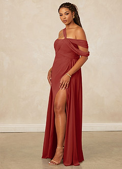 Christian Siriano Bridal for Azazie 1014 Bridesmaid Dresses Terracotta A-Line Off the Shoulder Chiffon Dress image14