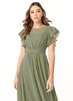 Azazie Daphne Modest Bridesmaid Dresses A-Line Ruffled Chiffon Floor-Length Dress image4