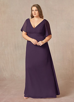 Azazie Alessa Mother of the Bride Dresses Plum A-Line V-Neck Pleated Chiffon Dress image9