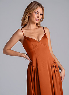 Azazie Kirby Bridesmaid Dresses Burnt Orange A-Line Stretch Satin Dress image2