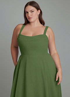 Azazie Shaude Bridesmaid Dresses Olive A-Line Pleated Chiffon Dress image12