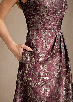 Azazie Easton vestidos de madre de la novia Vestido de Cabernet de Jacquard de Corte en A con Hombro unilateral image8