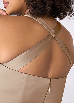 Barbie ♥ Azazie Bridesmaid Dresses Taupe Mermaid Pleated Stretch Satin Dress image8