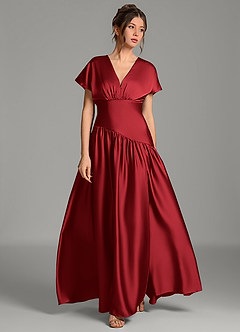 Azazie Alysse Bridesmaid Dresses Scarlet A-Line Stretch Satin Dress image4