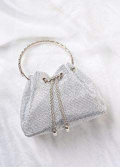 front Rhinestone Embellished Handle Bucket Bag
