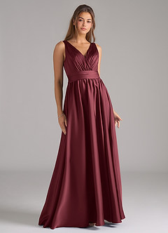 Azazie Kora Brautjungfernkleider A-Linie Plissee Stretch-Satin Kleid Merlot image1