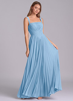 Azazie Mina Final Sale Dusty Blue A-Line Pleated Chiffon Dress image3