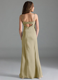 Azazie Leonis Junior Moss Green A-Line Pleated Stretch Satin Dress image2