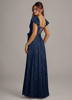 Azazie Aricella Robes de demoiselle d'honneur Robe Trapèze en Blumen-Burnout Corset Bleu Marine Foncé image4