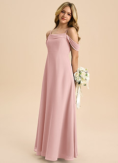 Azazie Anselie Junior Vestido de Rosa Empolvado de Gasa de Corte en A con Vestidos sin tirantes image5