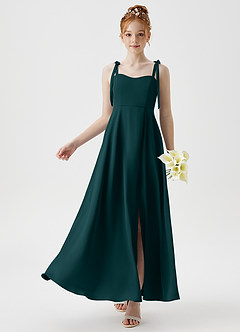 Azazie Rosey Junior Robe Trapèze en Satin extensible Encolure en Forme de Cœur Vert Pin image1