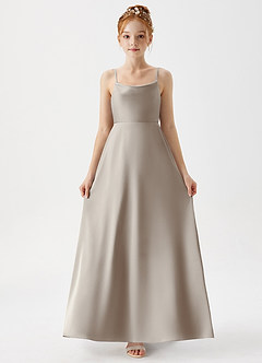 Azazie Shale Junior Silver A-Line Stretch Satin Dress image1