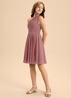 Azazie Charlize Junior Vestido de Rosa Del Desierto de Gasa de Corte en A con Plisado image4