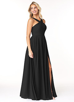 Azazie Elvira Bridesmaid Dresses Black A-Line Pleated Chiffon Dress image4