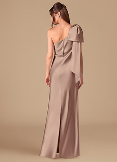 Azazie Capri Bridesmaid Dresses Taupe Sheath One Shoulder Metallic Satin Dress image4