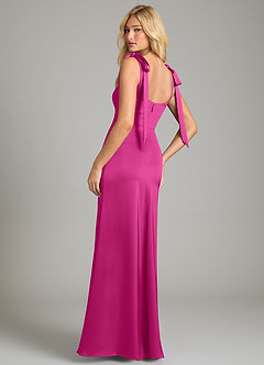 Azazie Frostine Bridesmaid Dresses Fuchsia A-Line Bow Stretch Satin Dress image2