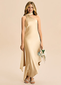 Azazie Briony Junior Etui Plissee Stretch-Satin Kleid Gold image5