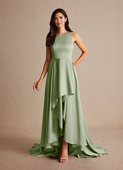 Azazie Niles Mother of the Bride Dresses Dusty Sage A-Line Trains Stretch Satin Dress image8