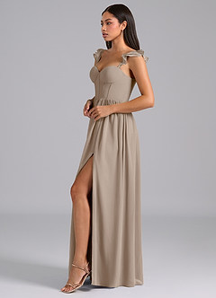 Azazie Denisse Bridesmaid Dresses Taupe A-Line Ruched Chiffon Dress image3