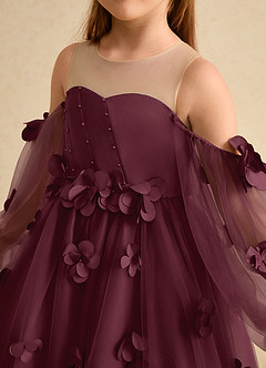 Azazie Karrie Flower Girl Dresses Cabernet A-Line with Sleeves Tulle Dress image7