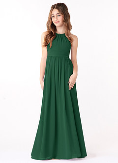 Azazie Jaylah Vestido de Verde Oscuro de Gasa/ Chiffon de Acampanado con Volante image2
