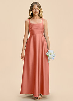 Azazie Azaria Junior A-Linie Plissee Stretch-Satin Kleid Lachsrosa image3