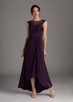 Azazie Endora Mother of the Bride Dresses Plum A-Line Scoop Lace Chiffon Dress image1