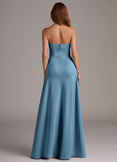 Azazie Wren Jurken voor bruidsmeisjes Converteerbaar Jurk van Stretch Satijn met A-Lijn Strapless Staal Blauw image5