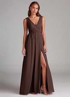 Azazie Tanicia Bridesmaid Dresses Ganache A-Line Pleated Chiffon Dress image4
