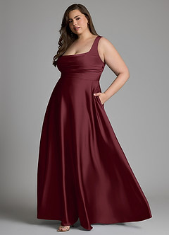 Azazie Azaria Robes de demoiselle d'honneur Robe Trapèze en Satin extensible Corset Cabernet image10