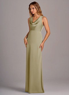 Azazie Wrenlee Bridesmaid Dresses Moss Green A-Line Stretch Satin Dress image3