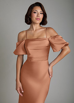 Azazie Lea Bridesmaid Dresses Bronzer Mermaid Off the Shoulder Stretch Satin Convertible Dress image3