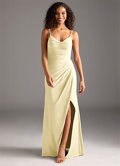Azazie Deandra Bridesmaid Dresses Lemon Sorbet Mermaid Pleated Chiffon Dress image5